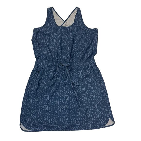 Patagonia Fleetwith Tank Dress Swamp Stamp Pigeon Blue Size Large Summer Dress - Picture 1 of 8